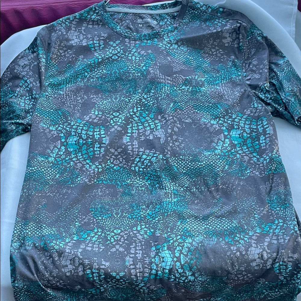 Reel Legends Men's Teal and Gray Long Sleeve Shirt